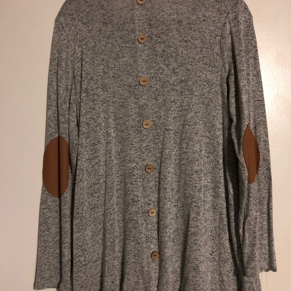 Gray sweater with elbow pads